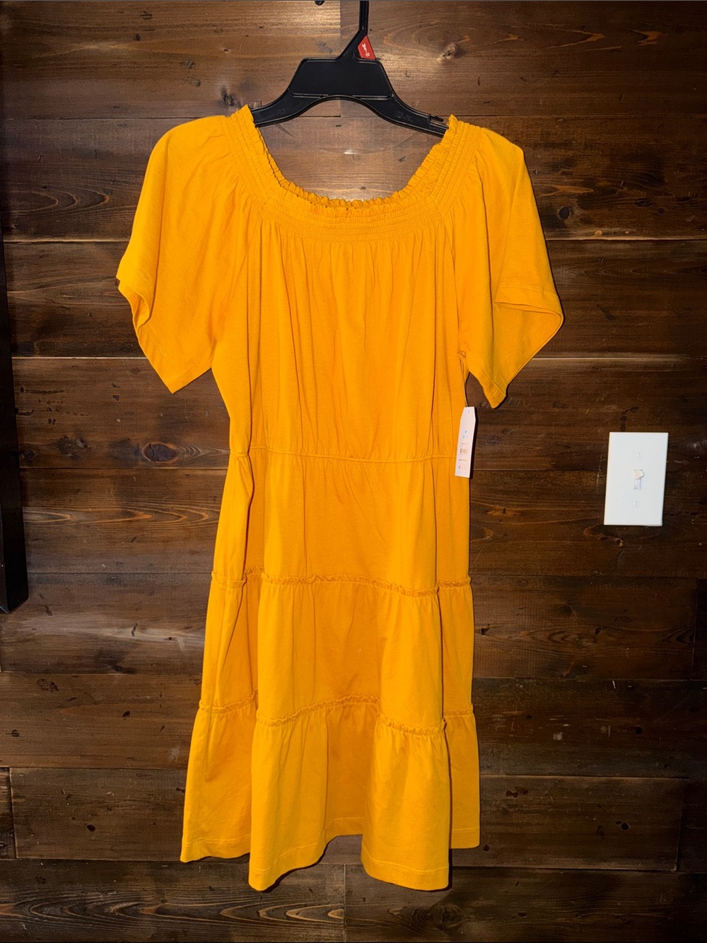 Mustard Tiered Off-Shoulder Women's Dress